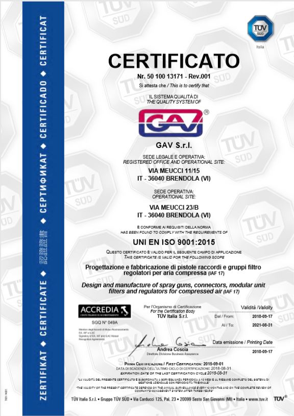 TUV сертификат на GAV
