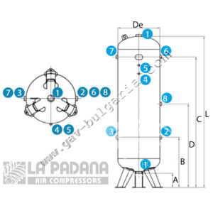 Схема на разположение на отвори на ресивър за въздух LA PADANA